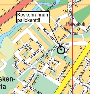 Koskenrannan pallokenttä / luistelukenttä /Puistojaos omana työnä Aikataulu: 2016 huhti - toukokuu Budjetti: 25 000 Hankkeen laajuus: n.