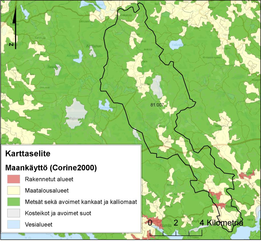 SYKE, EEA. Kaakkois-Suomen ELY-keskus; Affecto Finland Oy, Karttakeskus, Lupa L4659. Ravijoen valuma-alue (81.007) Pääosa, n.