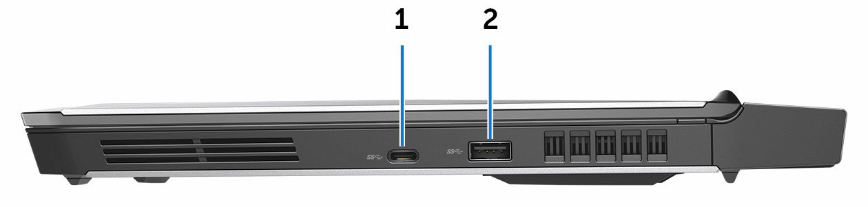 Oikea 1 C-tyyppinen USB 3.0 -portti Kytke oheislaitteita, kuten ulkoisia tallennuslaitteita, tulostimia ja ulkoisia näyttöjä. Tiedonsiirtonopeus on enintään 5 Gbps.