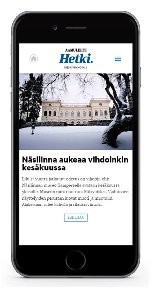 Monikanavasisällöt Aamulehden Hetki iltapäivän tiivis digipaketti Aamulehden maksullinen, digitaalinen iltapäiväjulkaisu Hetki lanseerattiin tammikuussa 2015 Verkossa ja mobiilissa julkaistava kooste