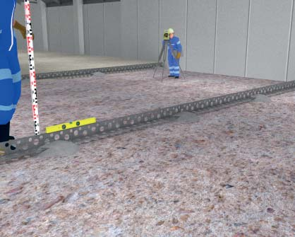 UNIRAIL-valukiskon asentaminen UNIRAIL-järjestelmän asennus UNIRAIL 40-60 -valukiskojen asennus betonipaakkujen varaan: 1. Aseta lanka tai merkitse linja, jota pitkin kisko on määrä asentaa. 2.