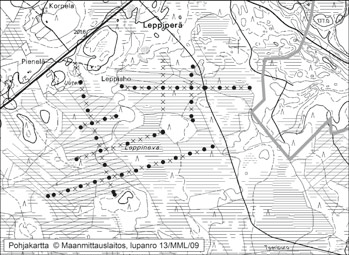 Teuvo Herranen 130. Leppineva Leppineva (kl. 341307, x = 7101,3, y = 3481,3) sijaitsee noin 20 km Pyhännän keskustasta kaakkoon (kuva 32).