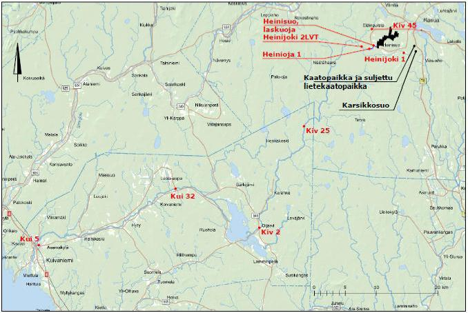 38 Kuva 65. Tulevan tuotantoalueen lähimmät vedenlaadun seurantapisteet sekä muita arvioinnissa huomioituja vedenlaatupisteitä.