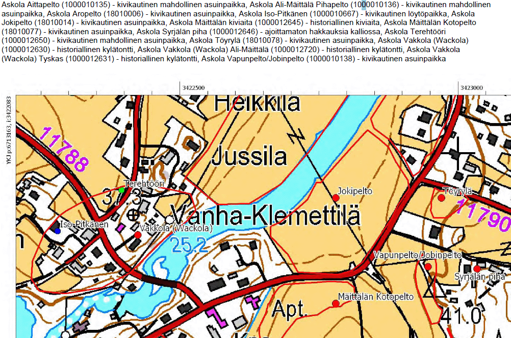 3.122 Pohjavedet Alue ei ole vedenhankinnalle tärkeää pohjavesialuetta. 3.13 Rakennettu ympäristö ja maisema 3.132 Muinaisjäännökset 3.