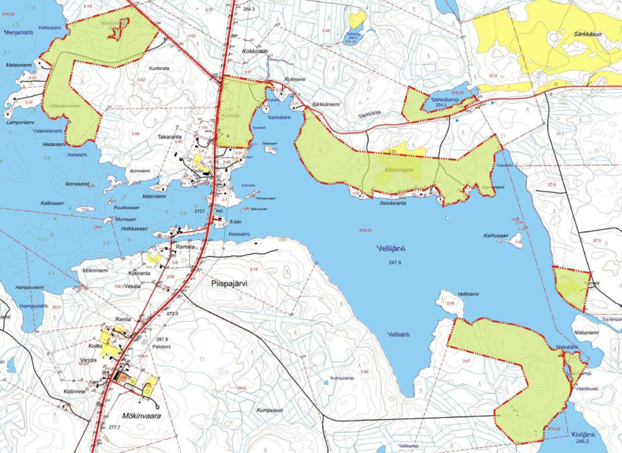 Vellijärven ranta-asemakaava (Piispajärven ranta-asemakaavan laajennus) Kaavoitustyön tarkoituksena on laatia Piispajärven ranta-asemakaavan laajennuksena samankaltainen tavanomainen, omarantainen
