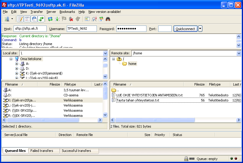 7. (FileZilla) Nyt tiedostoon on tallentunut yhteystiedot.
