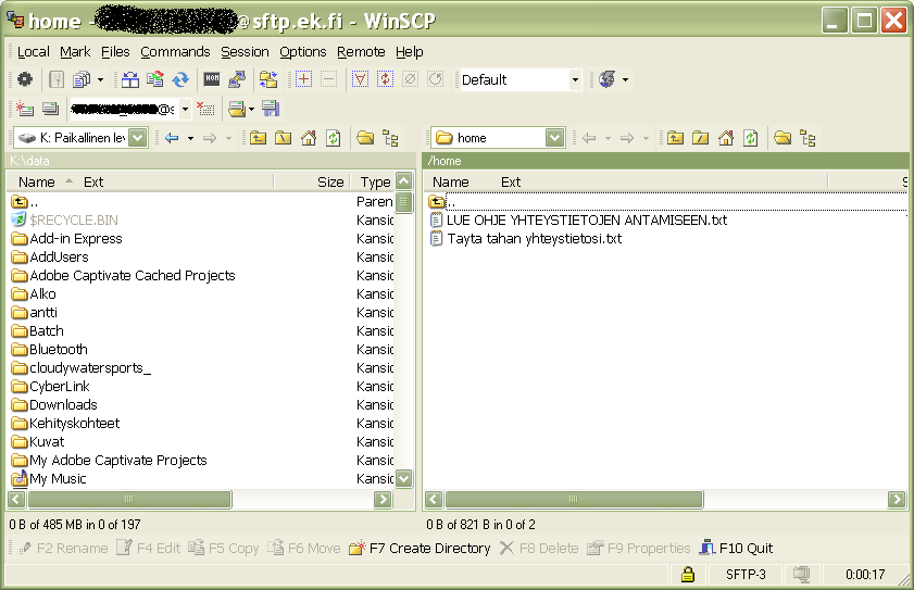 5. (WinSCP) Nyt tiedostoon on tallentunut yhteystiedot.