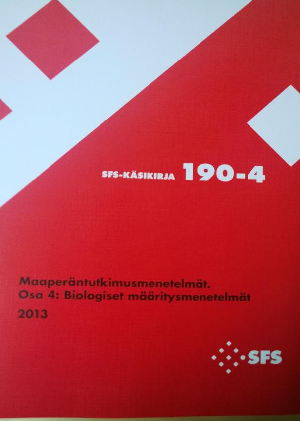 SFS-maaperäkäsikirjat 190-sarja SFS-käsikirja 190 Maaperäntutkimusmenetelmät on julkaistu neliosaisena kirjasarjana: Osa 1: Ohjeistot ( Soil and site assessment ) Osa 2: Näytteenotto Osa 3: