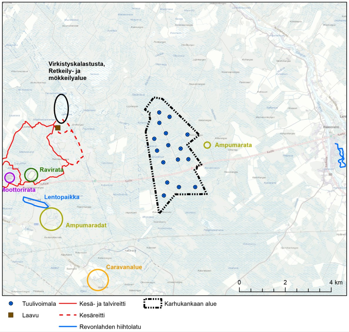 24 lahden (Karhukankaan) ampumarata sijaitsee noin 960 1 100 metrin etäisyydellä lähimmistä Karhukankaan voimaloista. Ampumaradalla suoritetaan haulikkoammuntaa ampumasuuntana pohjoinen.