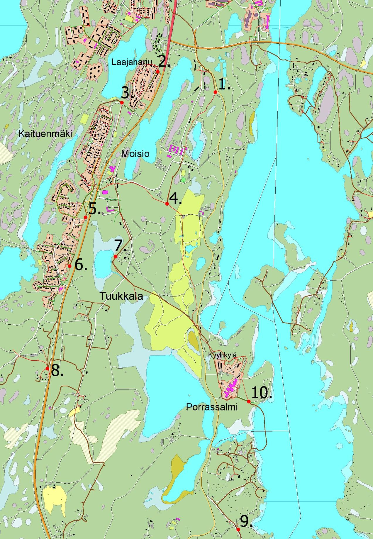 20 KUVA 9. Kartta selvityksen viemärihaarasta ja pumppaamoiden sijainnista.