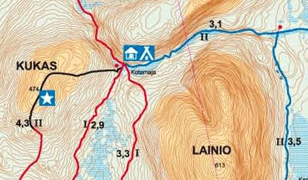 Esimerkki: Ylläksen ladut yhteen menoon Malli: graafi G=(V,E), V =98, E =15, kokonaismatka 299 km, V odd=74. Eulerin graafissa E =182, kokonaismatka 55 km Mathematican viemä laskenta-aika ~.5 ms.