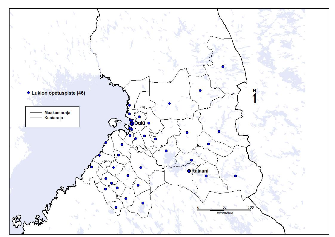 41 Kartta 1. Pohjois-Pohjanmaan ja Kainuun lukiot vuonna 2010.1 Opiskelijan näkökulma Lukiokoulutuksen opiskelijamäärät ovat vähentyneet kaikissa kuntamuodoissa vuodesta 200 vuoteen 2010.