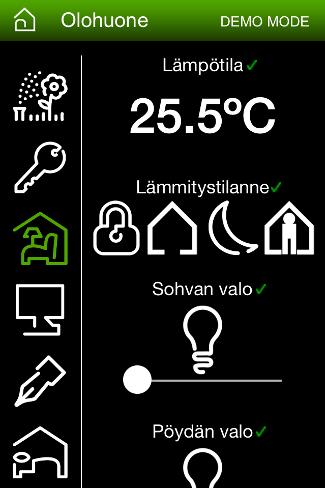 27 Kuvio 13 Schneiderin InSideControl sovellus Schneiderin InSideControl-sovelluksella on mahdollista kontrolloida koko KNX- järjestelmää älypuhelimella tai tabletilla.