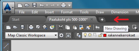 31 6.3.1 Taiteviivojen rakentaminen AutoCAD-ohjelmalla Ensimmäisenä avataan dwg-tiedosto, jossa poikkileikkauskuvat sijaitsevat.