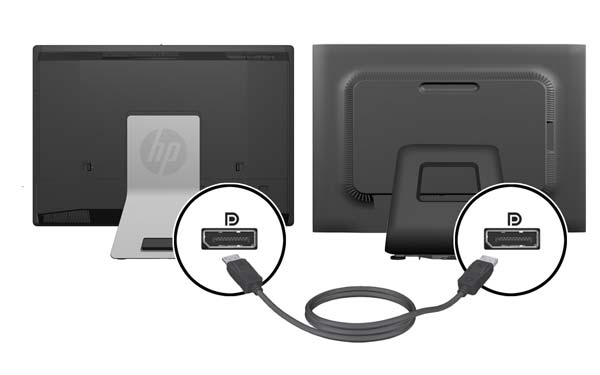 3. Jos toisessa näytössä on DisplayPort-liitin, kytke DisplayPort-kaapeli tietokoneen takana olevan DisplayPort-liittimen ja