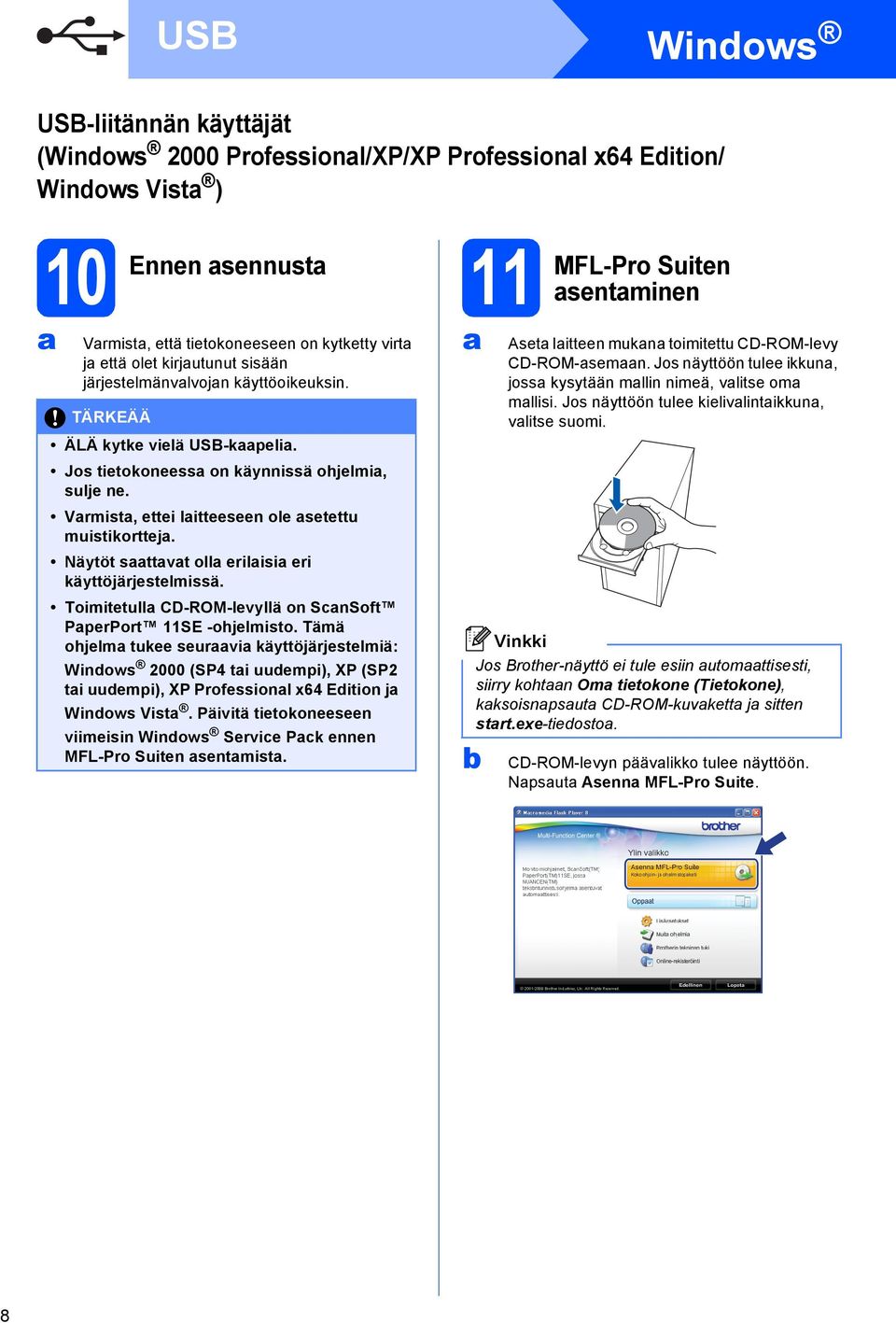 Näytöt sttvt oll erilisi eri käyttöjärjestelmissä. Toimitetull CD-ROM-levyllä on SnSoft PperPort 11SE -ohjelmisto.