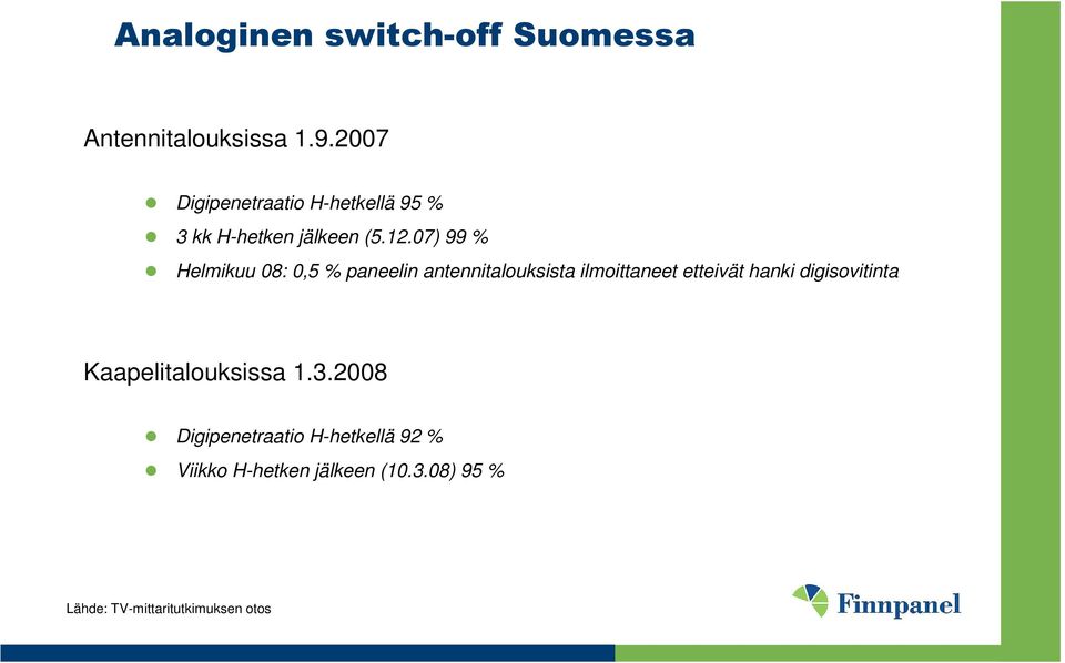 07) 99 % Helmikuu 08: 0,5 % paneelin antennitalouksista ilmoittaneet etteivät hanki