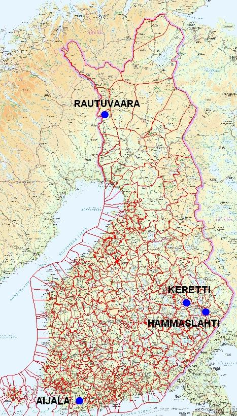46 Maanmittauslaitos lupa nro 7/MML/11 Affecto Finland Oy, Karttakeskus, Lupa L4659 KUVIO 11. Pilot-kaivannaisjätealueiden sijainnit 7.2.