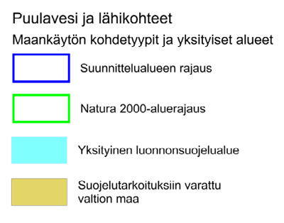 21 Kuva 2B. Puulan ja Kyyveden Natura-aluekokonaisuuden maankäytön kohdetyypit sekä yksityiset alueet: Puulavesi ja lähikohteet.