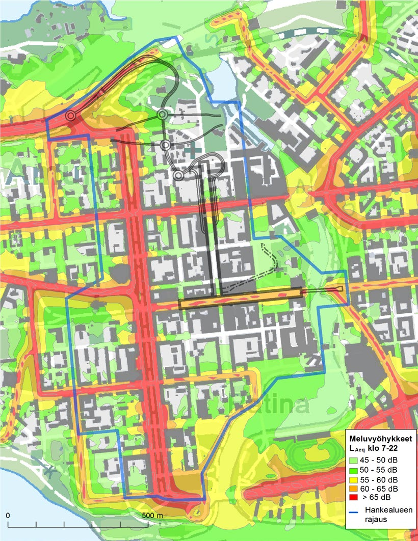 Vaihtoehto Suppea+Hpohj Vaihtoehdossa Suppea+Hpohj ajoyhteys Kunkun parkkiin on järjestetty Hämeenpuiston itä- ja länsilaidalta Puuvillatehtaankadun ja Satakunnankadun väliltä.