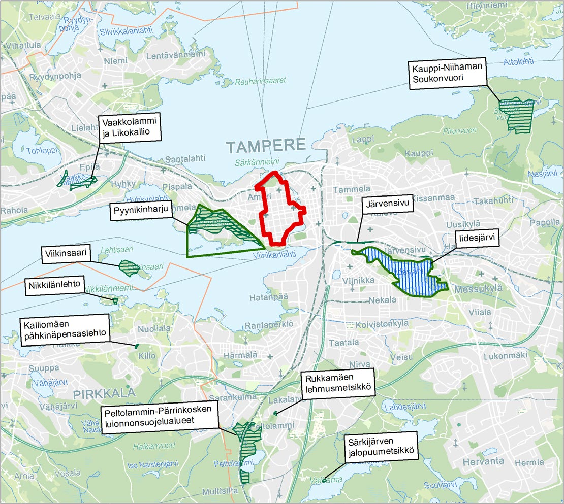 6.12 Luonnonympäristö ja suojelukohteet 6.12.1 Lähtötiedot ja menetelmät Arvio perustuu olemassa oleviin paikkatietoaineistoihin sekä Tampereen tuoreen luonnonsuojeluohjelman tietoihin.