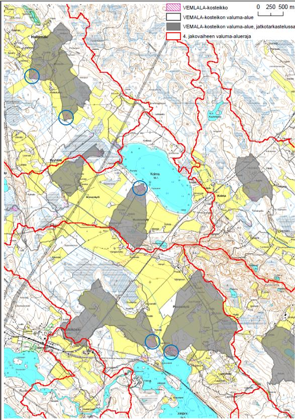 Karttatarkastelun perusteella Arvioituja mahdollisia Kosteikkopaikkoja Kolman ja Jokijärven (lahti)
