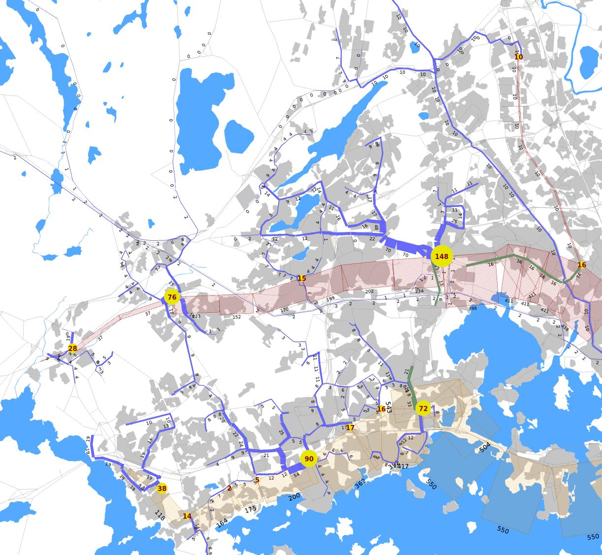23 Kuva 15. Vaihto- ja liityntänousut juna-asemilla, ennuste v. 2020 aamuhuipputunnille.