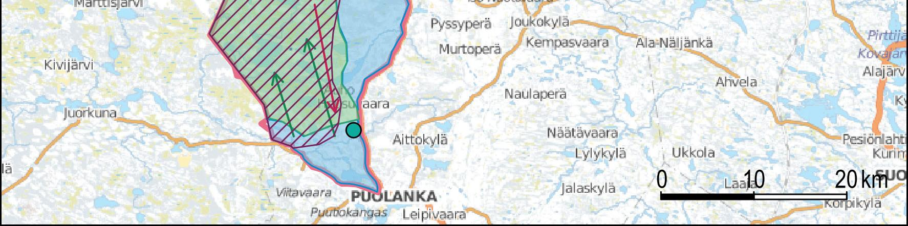 30 Kuva 4-3 Pintamon paliskunnan poronhoito suhteessa hankealueeseen (Aineiston Pintamon paliskunta).