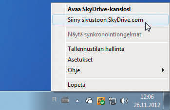 SkyDrive-kansio Resurssienhallinnassa SkyDrive-ohjelma luo tietokoneelle uuden SkyDrive-kansion, joka näkyy Resurssienhallinnassa.