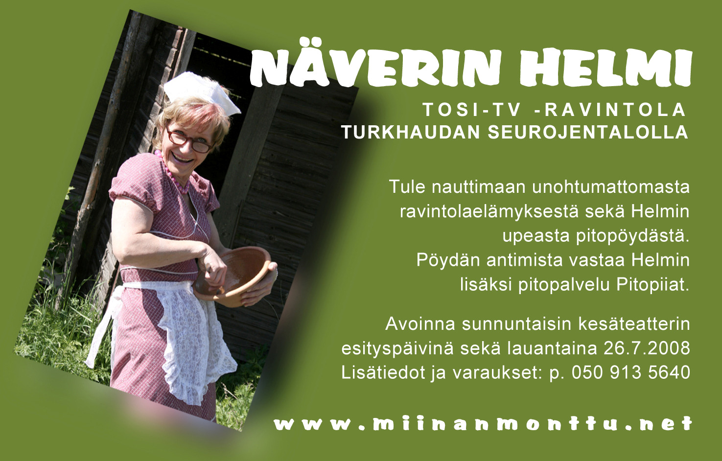 Uutisia Ravintola Näverin Helmestä Näverin kunnan uusin matkailukohde on Tosi-tv ravintola Näverin Helmi. Näveri on rauhallinen pitäjä Rytingintien varressa. Kesällä on aurinkoa, talvella on lunta.