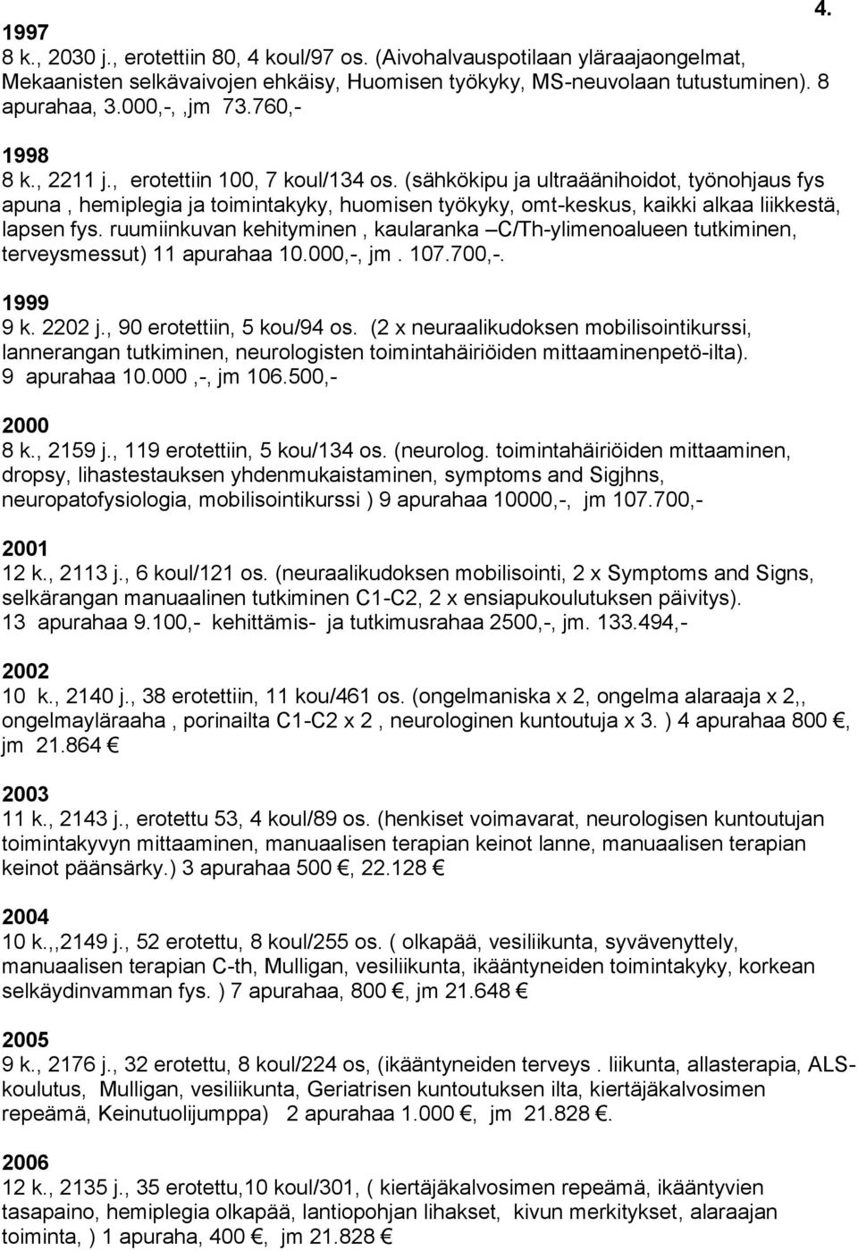 (sähkökipu ja ultraäänihoidot, työnohjaus fys apuna, hemiplegia ja toimintakyky, huomisen työkyky, omt-keskus, kaikki alkaa liikkestä, lapsen fys.