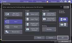 Kopiointitoiminnot Suurentaminen/ pienentäminen Paina [Zoom]. Viimeistelytavan valinta (lajittelu) Paina [Viimeistely (Finishing)]. Valitse paperikoko, paina [AMS] ja sitten 3 [OK].