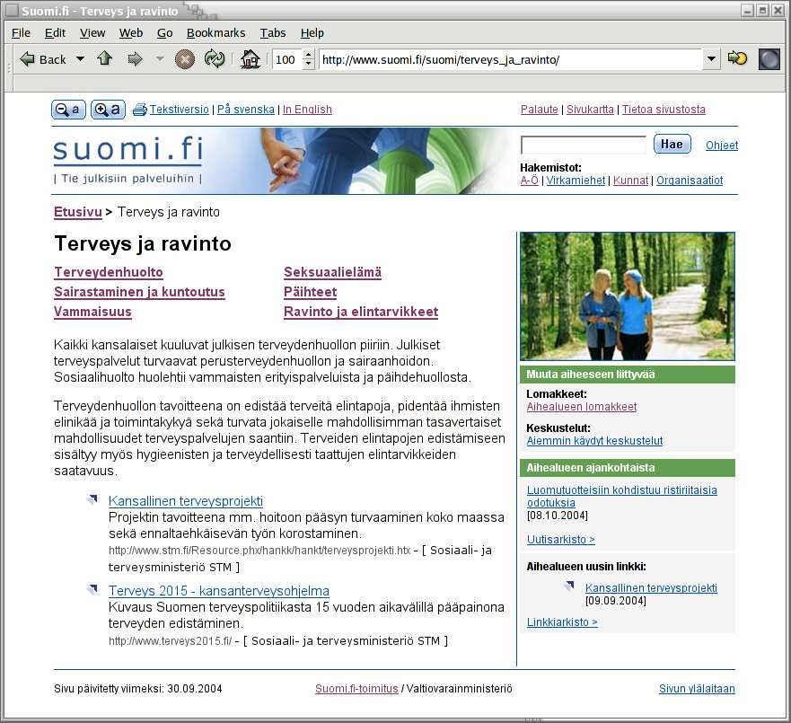 40 Kuva 7: Suomi.fi-portaalin tietosivu. puun ja jokainen linkki kuuluu vain yhteen aihealueeseen. Tämä tarkoittaa, että jokainen linkki on löydettävissä ainoastaan yhden selaamispolun päästä.
