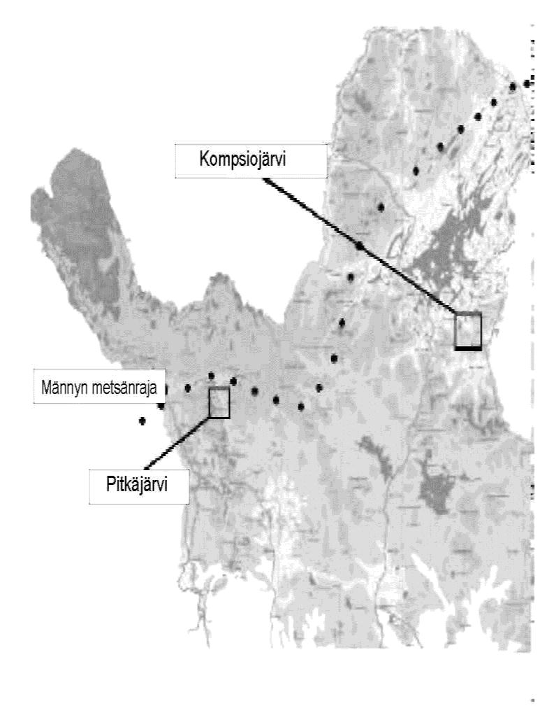 3 TUTKIMUSAINEISTOT 3.1 Aineistojen keruu Tutkimusaineistot koostuvat männynmetsärajan tuntumassa sijaitsevien järvien pohjamudista nostetuista sekä ikäkairalla kairatuista lustonäytteistä (Kuva 3).