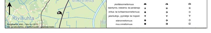 6 Kuvassa 1.6 on esitetty Alahärmän taajama-seudun maanteiden onnettomuudet vuosina 2010-2014.