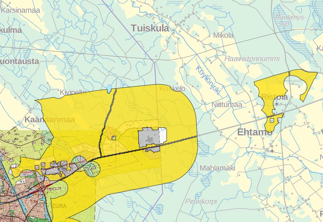 Alue 32, Säkylä/Eura Euran puoleiset alueet ovat teollisuusalueiden ympärillä ja niille on yleiskaavassa osoitettu teollisuusaluetta ja