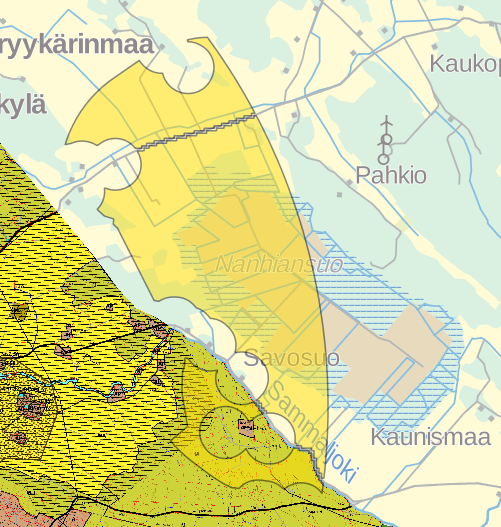 Alue 51, Huittinen Pohjoisin alue on avointa peltoa ja eteläsisin osa on asutuksen ympärillä.