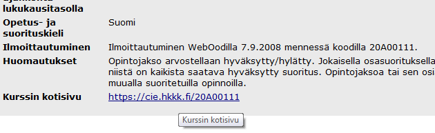 10 Tämän jälkeen kurssin koodi tai kotisivun osoite toimii opiskelijalle linkkinä kurssin kotisivuille. Mikäli Title kohtaan on kirjoitettu esim.