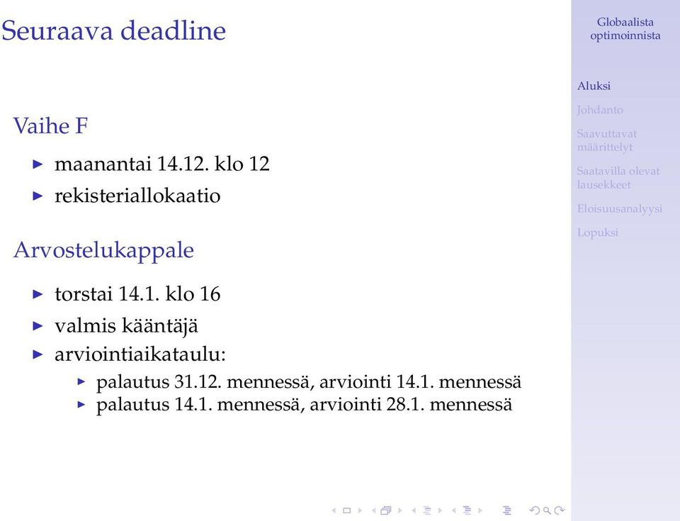 rekisteriallokaatio Arvostelukappale torstai 14