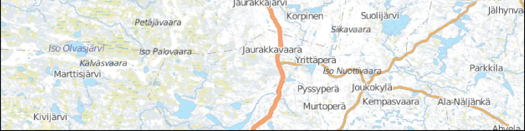 17 Kuva 3-3. Suunnitellun tuulivoimapuiston likimääräinen sijainti Pudasjärvellä. Tuulivoimalat sijoittuvat valtion omistamalle ja Metsähallituksen hallinnoimalle maaalueelle.
