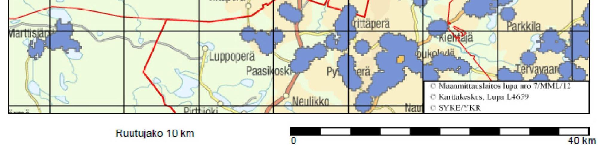 5.5.2 Alueen nykyinen yhdyskuntarakenne ja maankäyttö Yhdyskuntarakenne 40 Tolpanvaara Jylhävaaran hankealue sijoittuu Pudasjärven kaupungin alueelle kantatien 78 itäpuolelle noin 35 km Pudasjärveltä