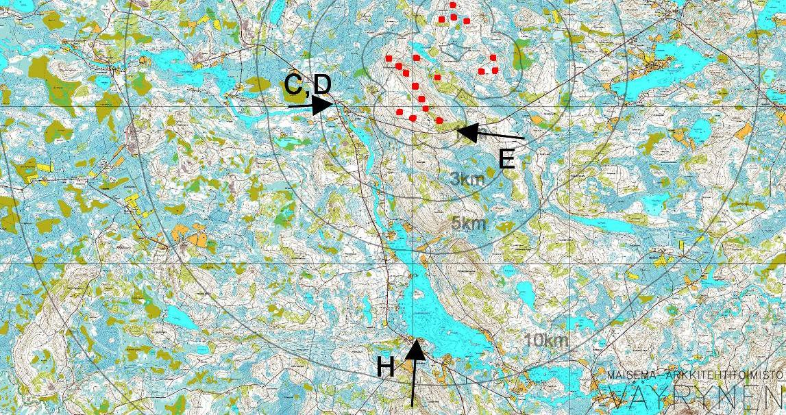 Väyrysen kuvaamia 9.11.2012. Valokuvasovitteiden ottopaikat on esitetty kuvassa Kuva 5-16.