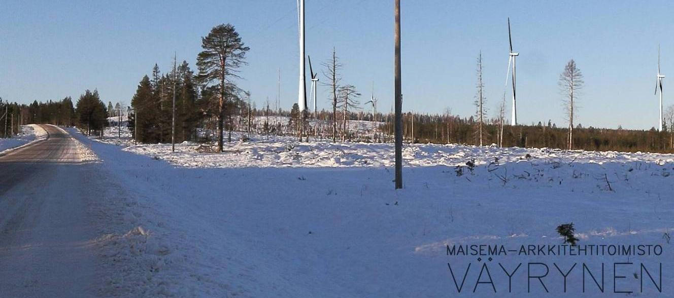 72 Kuva 5-26. Kuvasovite Näljängäntieltä Huhmarharjun itäpuolelta kohti Huhmarharjua. Ylempi kuva vastaa 16 mm objektiivia ja alempi kuva 50 mm objektiivia.