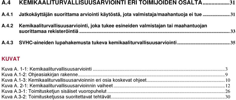 1-2: Ohjeasiakirjan rakenne...9 Kuva A.1-3: Kemikaaliturvallisuusarviinnin eri sia kskevat hjeet...10 Kuva A. 2-1: Kemikaaliturvallisuusarviinnin vaiheet...12 Kuva A.