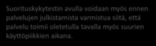 Suorituskykytesti varmistaa palvelun toimivuuden myös äkkinäisten käyttöpiikkien aikana Suorituskykytestin avulla voidaan myös ennen palvelujen julkistamista varmistua siitä, että palvelu toimii