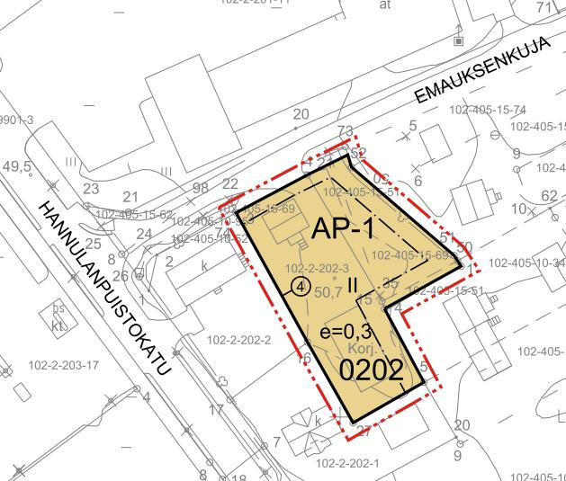 KAAVOITUSKATSAUS 2016 Sivu 18 VIREILLÄ OLEVAT Korttelin 0202 tontin 3 laajennus 1 639 m²:n suuruisen alueen asemakaavan muutos sijaitsee Emauksenkujan varrella lähellä Huittisten keskustaa.