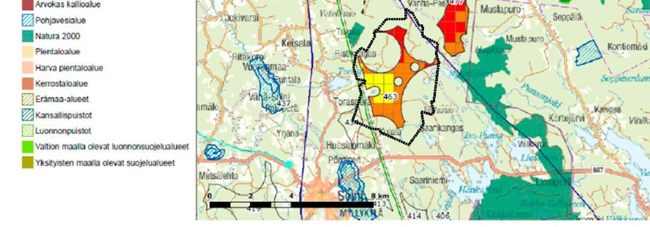 KAAVASELOSTUS 21 Yksityisiin luonnonsuojelualueisiin kuuluva Torisaari (YSA091852) sijaitsee noin 3,2 km suunnittelualueesta koilliseen.