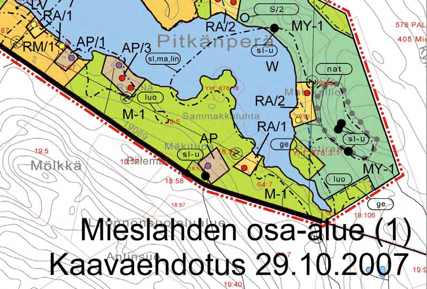 17 Maakuntakaavaehdotuksessa Mieslahden-Pitkänperän sekä Maailmankorven alueilla on merkintänä ek (kaivos tai kaivostoimintaan tarkoitettu alue).