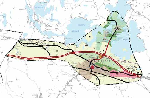 18 Valtatien 12 parantaminen välillä Uusikylä Tillola, yleissuunnitelma LÄHTÖKOHDAT JA TAVOITTEET 1.7 Maankäyttö ja kaavoitus 1.7.1 Nykyinen maankäyttö Suunnittelualue sijoittuu Päijät-Hämeen ja Pohjois-Kymenlaakson alueelle.