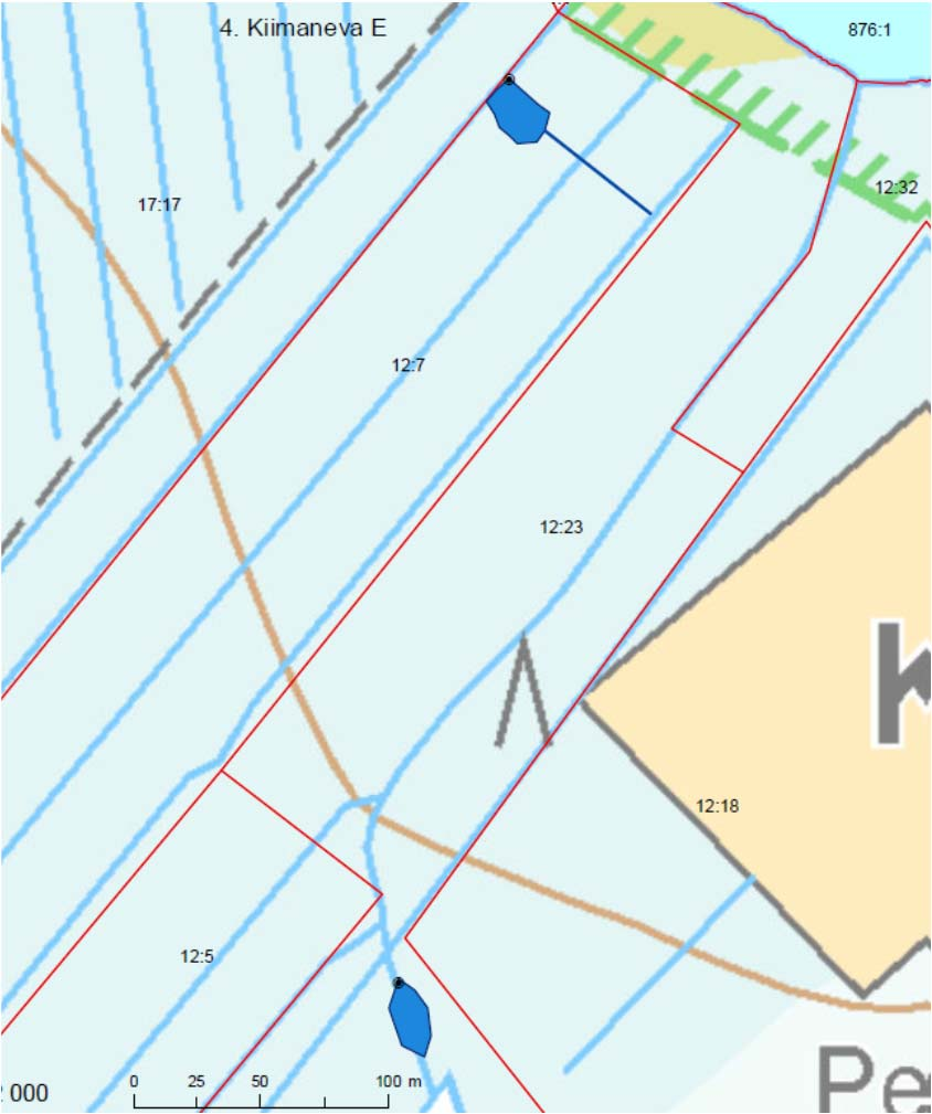 6(9) 4. Kiimaneva Korkattijärven lounaispuolella olevan Kiimanevan eteläosan (Kiimaneva E) ojitusvedet laskevat tällä hetkellä useampaa ojaa pitkin suoraan järveen.
